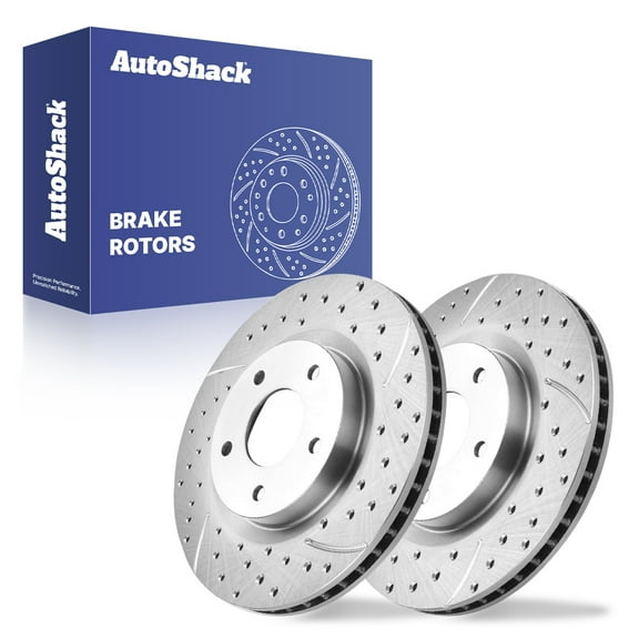 AutoShack Front Vented Drilled & Slotted Silver Zinc Coated Brake Rotors 2-PC Set Replacement for 2008-2013 Nissan Rogue 2007-2012 Nissan Sentra SilverShield Pro 11.65" (295.8 mm)