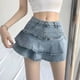 thumbnail image 5 of Falda vaquera con volantes y corte A de talle alto para mujer: falda vaquera picante para chicas, 5 of 8