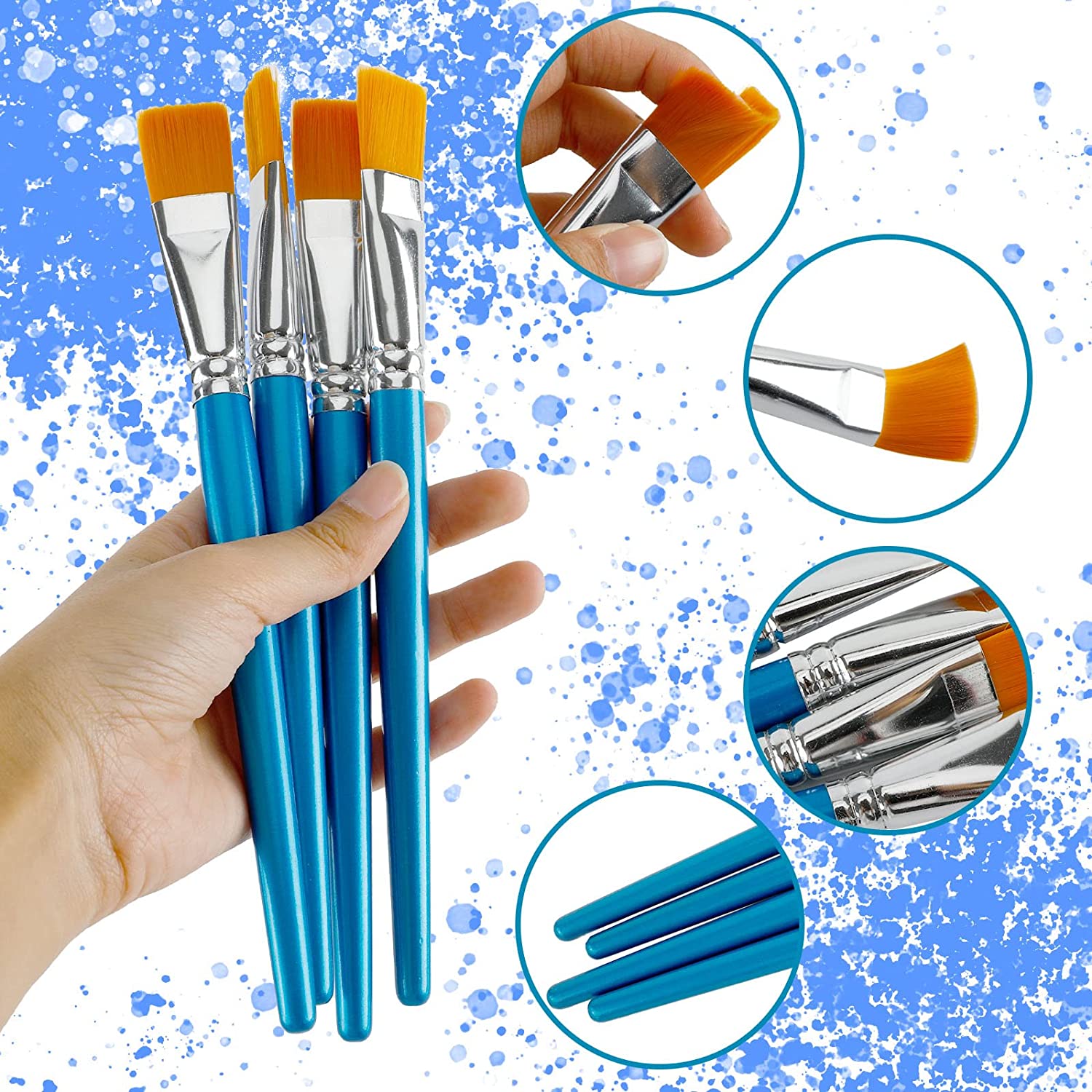 10 Pieces 3/4 inch Flat Paint Brushes, Watercolor Paint Brush for Acrylic Painting, Synthetic Nylon Paint Brushes with Wooden Handle, Artist Craft