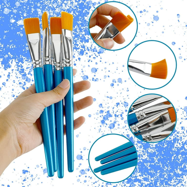 10 Pieces 3/4 inch Flat Paint Brushes, Watercolor Paint Brush for Acrylic Painting, Synthetic Nylon Paint Brushes with Wooden Handle, Artist Craft