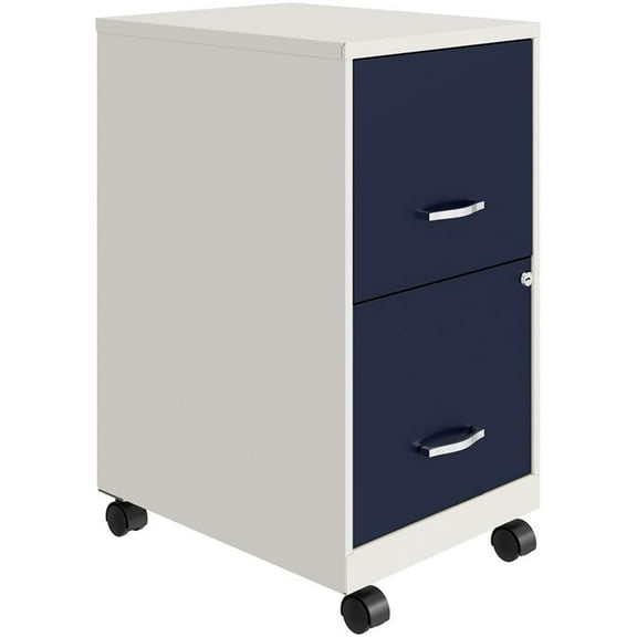 UrbanPro 18" 2-Drawer Modern Metal Mobile Vertical Filing Cabinet in White/Navy