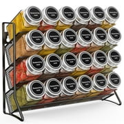 2 Pack Metal Spice Organizer Rack Free Standing & Wall-Mount Seasoning Jars Shelf hold 24 Spice Jars for Kitchen,Black