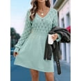thumbnail image 6 of Women'S V Neck Scale Pattern Knit A Line Long Sleeve Dress Sweater Dress Light Blue Green S, 6 of 10