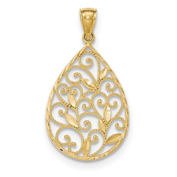 FJC Finejewelers 14k Yellow Gold Polished Textured Filigree Teardrop Charm