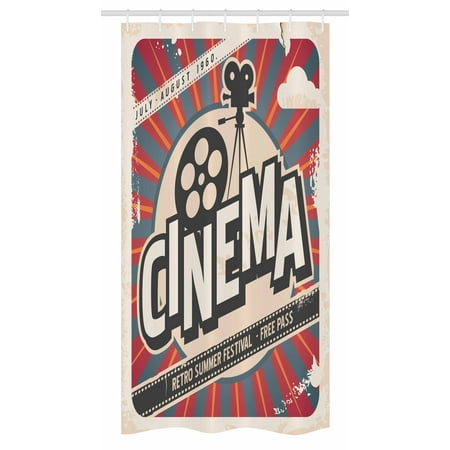 Hollywood Hook (Vintage Stall Shower Curtain, Retro Cinema Movie Vintage Paper Texture Hollywood Stars Theme Image Print, Fabric Bathroom Set with Hooks, 36W X 72L Inches Long, Ecru Brown Red Gray, by)