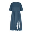 thumbnail image 5 of Uaswgudfs Women's Summer Casual Short Sleeve Midi Dress - Fitted Waist & Feather Trim Flared Skirt for Movement Navy 5XL, 5 of 5