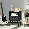 thumbnail image 4 of LEYAOYAO 2pc Rattan Nightstand, Modern Wicker Bedside Table with 1 Drawer & Tapered Legs, Boho Tea Color for Small Spaces, BLack, 4 of 6
