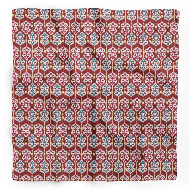 Bimba Red Damask Ikat Printed Pure Silk Scarf For Hair Neck Head Bandanas For Women 40 x 40 Inches