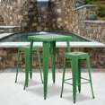 thumbnail image 1 of BizChair Commercial Grade 23.75" Square Green Metal Indoor-Outdoor Bar Table Set with 2 Square Seat Backless Stools, 1 of 5