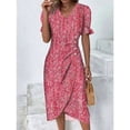 thumbnail image 2 of HKEDES Women Floral Ruched Waist Button Midi Summer Dress , V-Neck and Puff Sleeves, 2 of 24