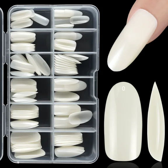 White Oval Acrylic Nail Tips 12 Size for Acrylic Nature Nail Tools Natural Nails Tips Square Long Gel Tips Professional Gel Nail Extension Manicure Salon At Home