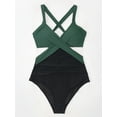 thumbnail image 5 of Cupshe Women's Vacation One Piece Swimsuit Colorblock Wrapped Crisscross Bathing Suit Gree, 5 of 8