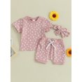 thumbnail image 3 of Musuos Baby Girls Shorts Set, 6 12 18 24M 3T Floral Short Sleeve T-shirt with Shorts and Hairband Summer Outfit, 3 of 10