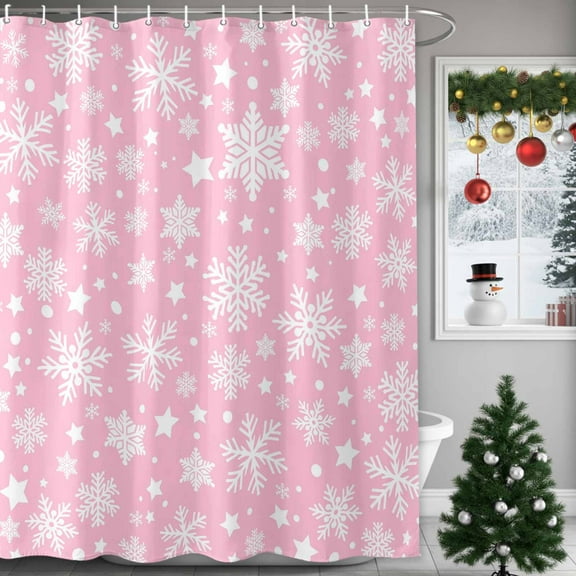 Winter Snowflakes Shower Curtains for Bathroom, Christmas Abstract Art Star Pink Waterproof Fabric Shower Curtain for Bathroom Bathtub Decoration, Machine Washable, 54x"78"