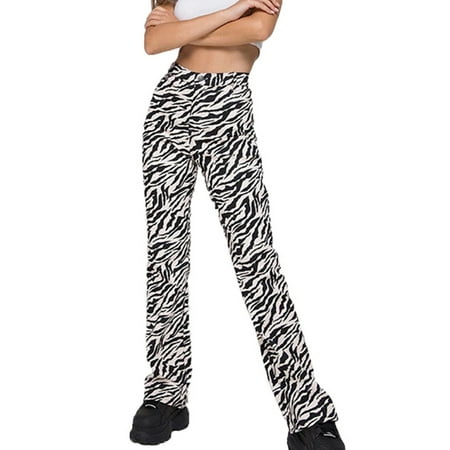 

Spring hue Women White Black Animal Zebra Print Trousers High Waist Street Wear