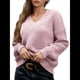 thumbnail image 3 of Suéter de Larga con Cuello en V para Mujer, Suéter Holgado de Punto Grueso de Gran Tamaño. Rosa S, 3 of 8