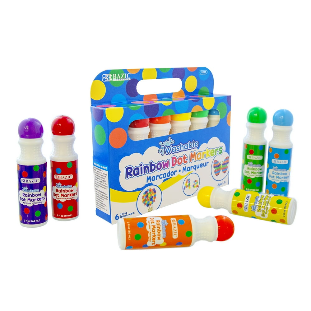 BAZIC Washable Dot Markers for Kids, 6 Colors Paint Marker Kit, Non