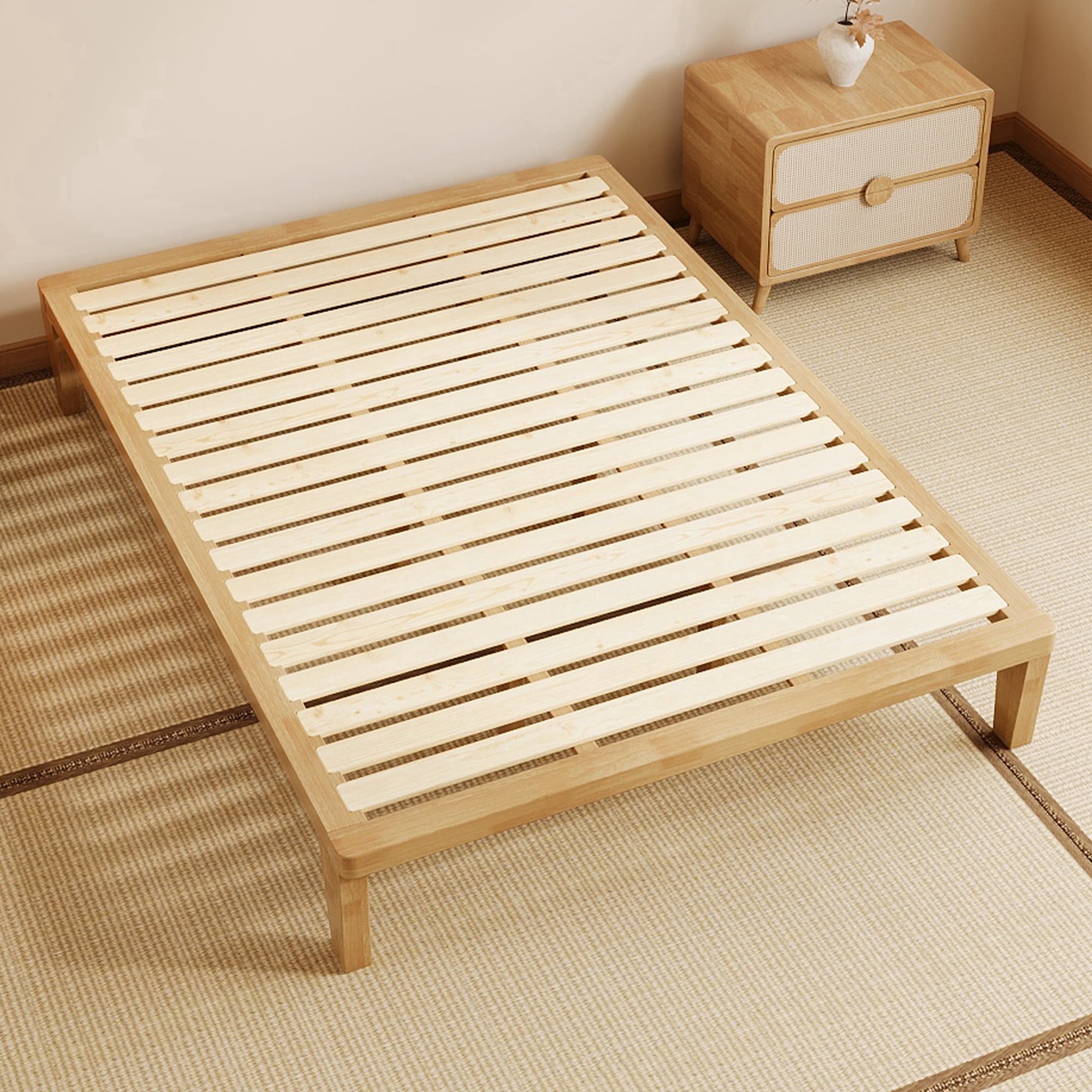 IOTXY Solid Wood Platform Bed - Full Japanese Bed Frame, Natural