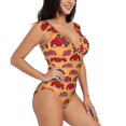 thumbnail image 3 of Haiem Red Cars Women's Ruffle One Piece Swimsuits Tummy Control Bathing Suit V Neck Swimwear Slimming for Teen Girls-, 3 of 8