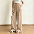 thumbnail image 2 of yeiolnoer Pants for Women Drawstring Elastic Waist Pants Casual Wide Leg Long Pants with Pocket Fashion Outfit(Khaki,Large), 2 of 7