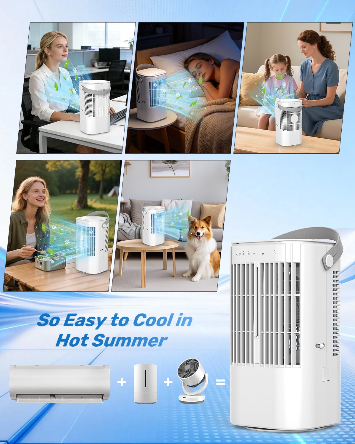 Teanyotink Portable Air Conditioners, Evaporative Air Cooler Upgraded   Cool Mist 3 in 1, 2/4/6/8H Timer,7 Color Lights Misting Humidifier Personal Mini AC Desktop Fan for Room Home Bedroom Office