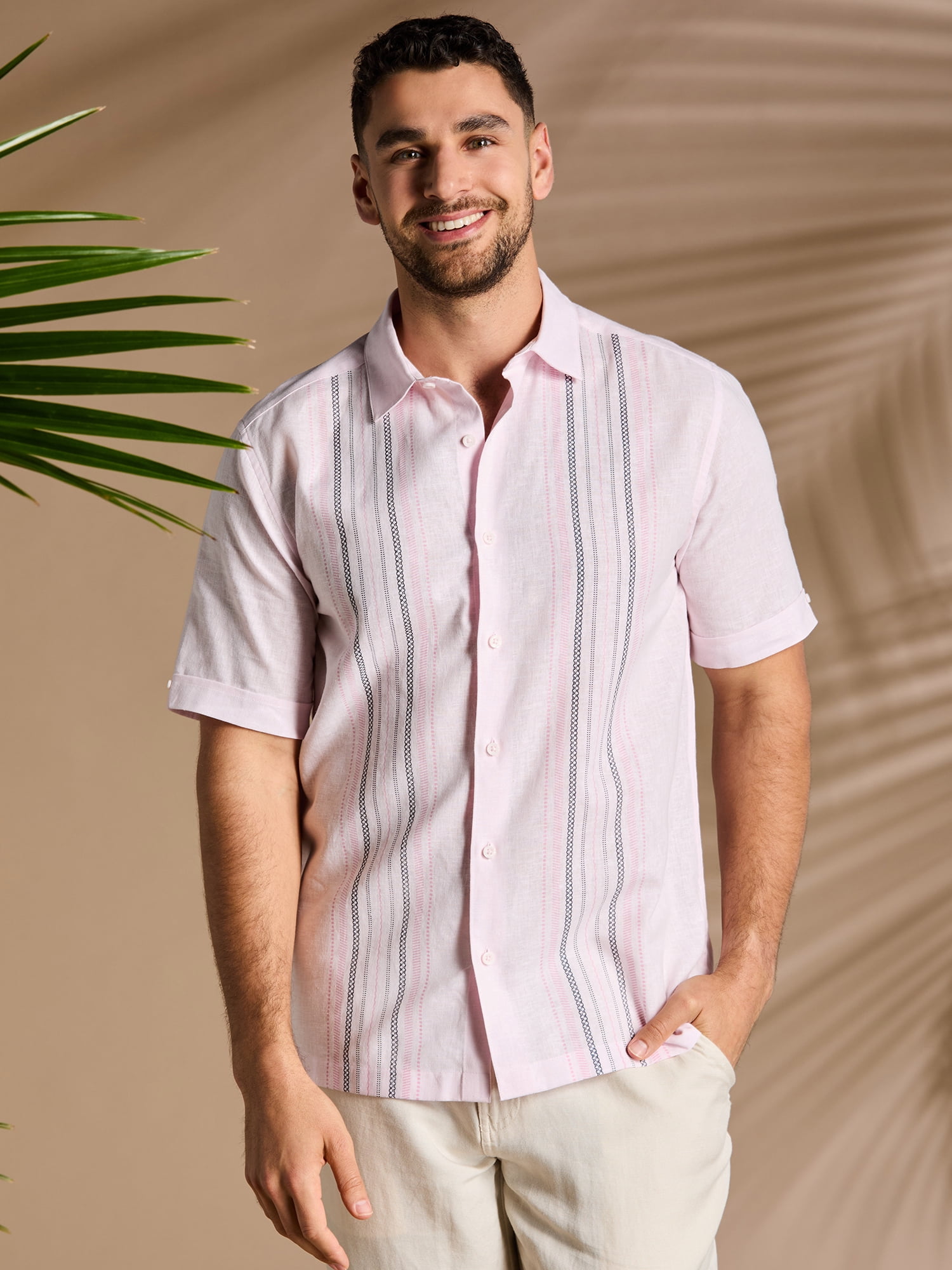 Cafe Luna Men's and Big Men's Stripe Panel Print Short Sleeve Shirt, Sizes S-5XL