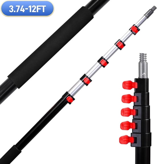 DUNCHATY 12ft Telescopic Extension Pole with Flip Lock - Heavy Duty Extendable Pole for Painting, Dusting & Window Cleaning, Secure Adjustable Rod for High Ceiling Fans, Gutters, Home Maintenance