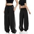 thumbnail image 2 of Hueook Womens Pants Stretch Active Pants Womens High Waisted Drawstring Sweatpants Casual Baggy Joggers Pants with Pockets Black 3X, 2 of 6