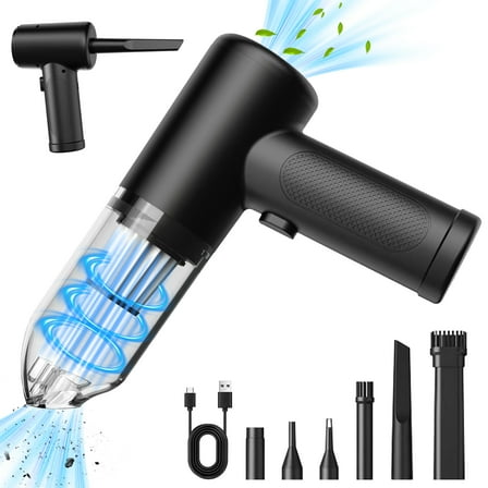 Car Vacuum Portable Blower Cordless 2-in-1, Rechargeable Battery Powered, with LED Lights, Pressure Gauge, for Auto Motorcycles Bikes Balls, Cleaner for Car Home Office