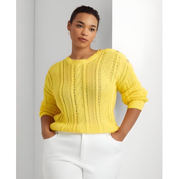 Lauren Ralph Lauren Women's Plus Size Aran-Knit Cotton Sweater (1X, Yellow)