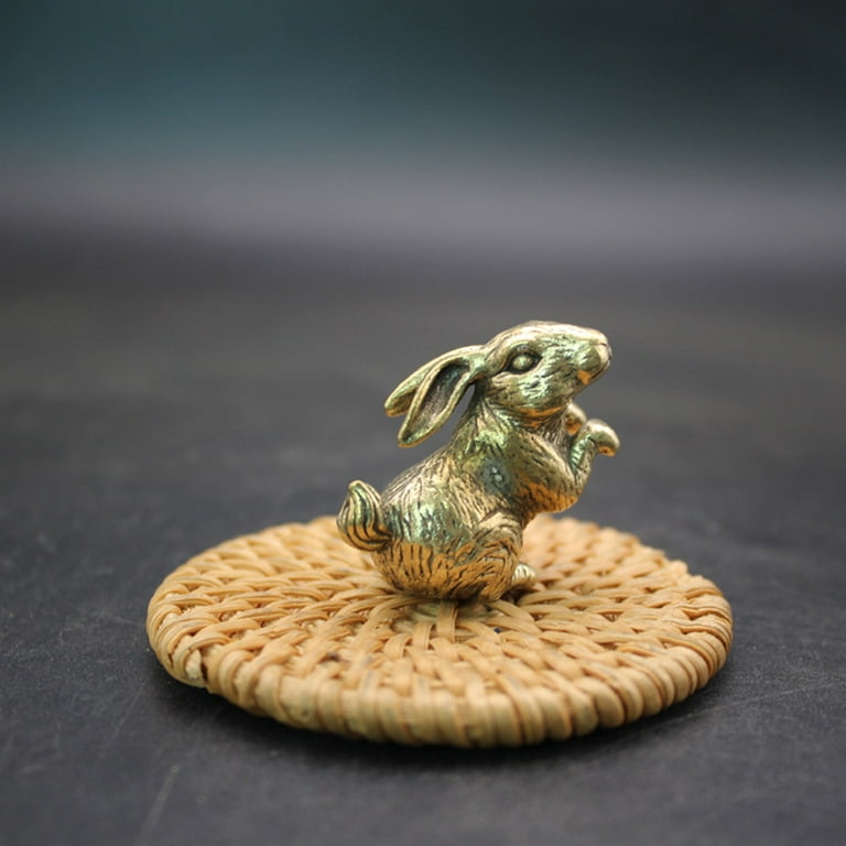 Chinese Zodiac Rabbit Mini Statue Vintage Brass Bunny Model