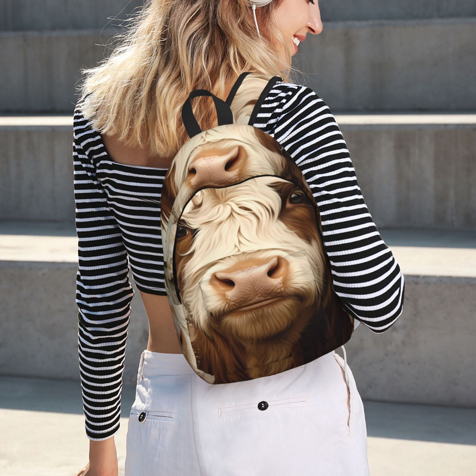 Picia Butterfly Cow Barrel Printed Canvas Daypack - Stylish and Durable Vintage Compact Backpack - Class, Work, Travel, or Laptop Bookbag,Organized Compartments-Small