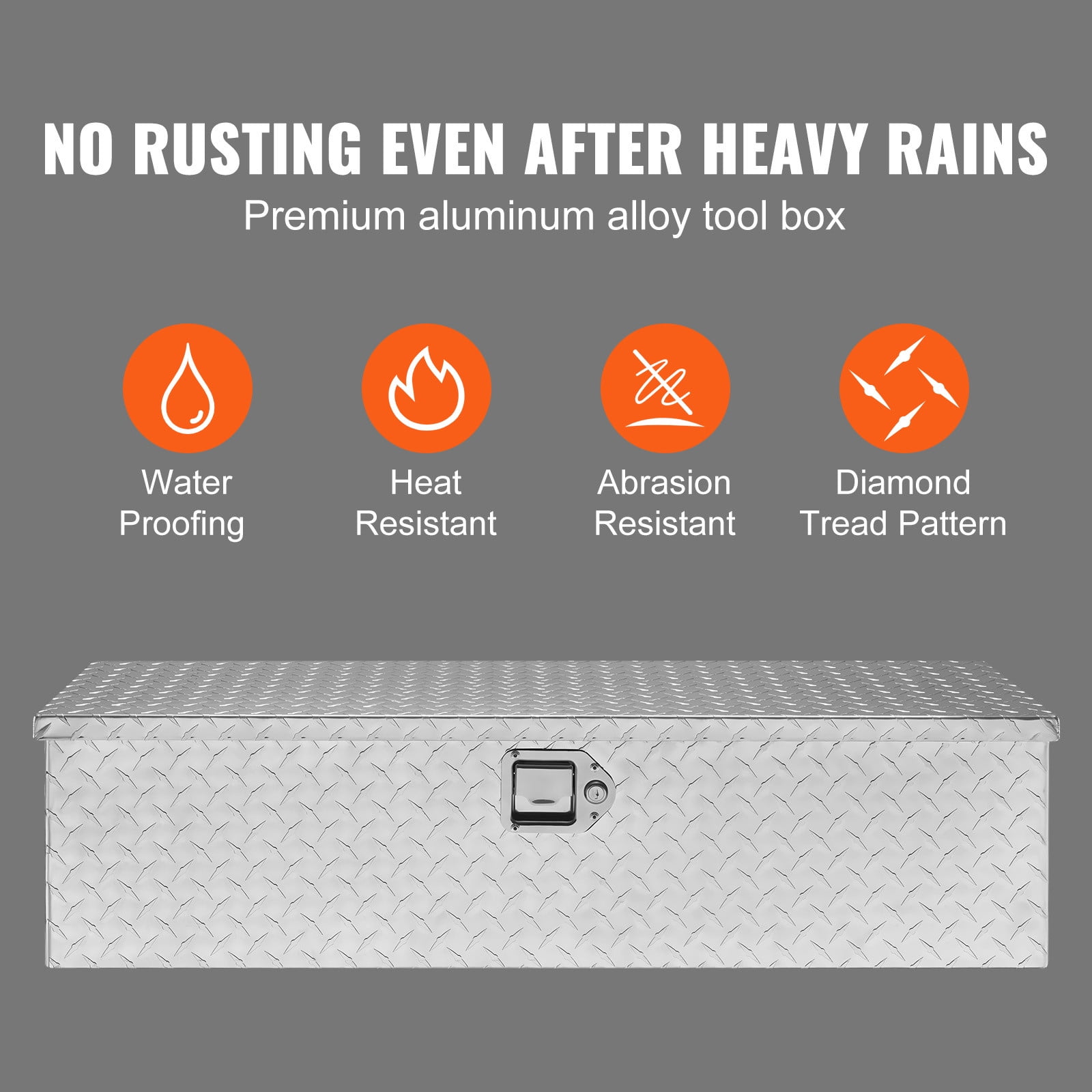 VEVOR Truck Tool Box 39"x13"x10" Heavy Duty Aluminum Bar Tread Tool Box for Pick Up Truck Bed