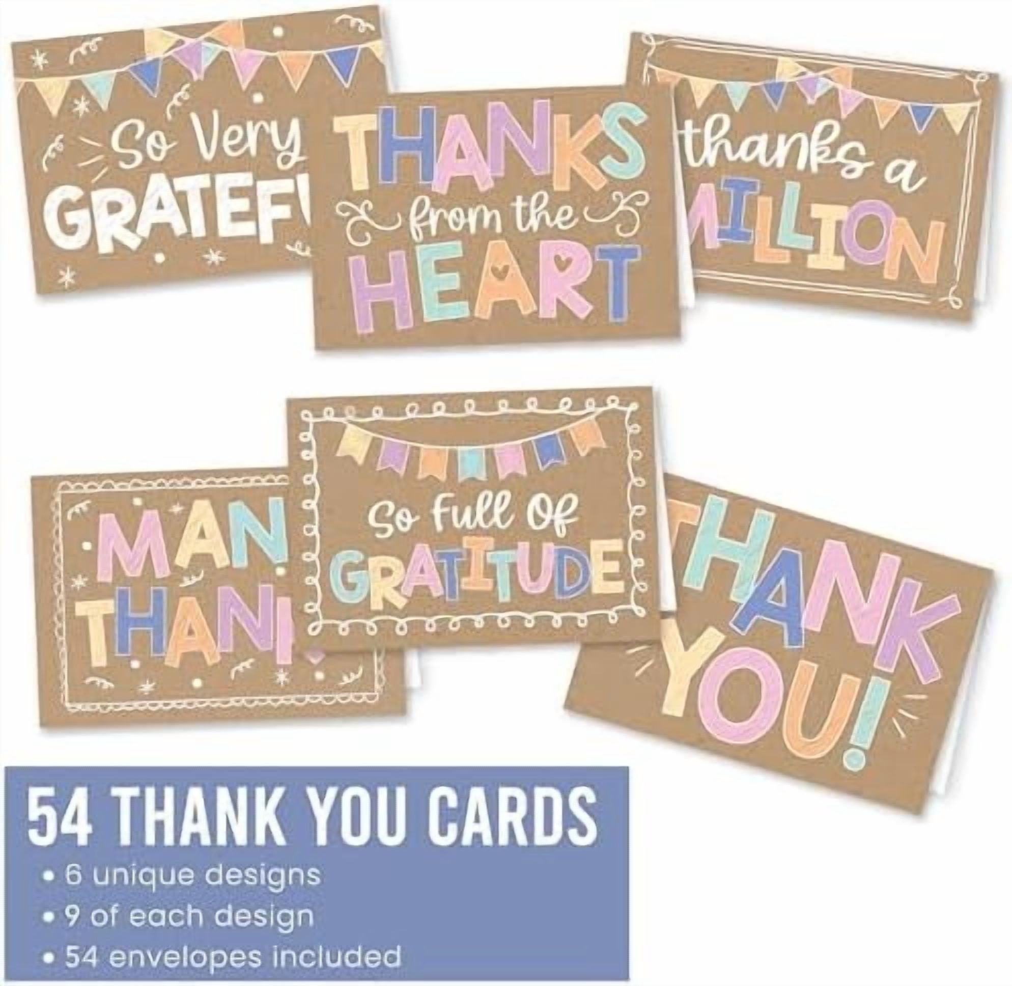 Hasako Bulk Thank You Cards with Envelopes - 54 Kids Thank You Cards For Teachers, Cute Thanks Blank Cards and Envelopes, Fun Appreciation Note Card for Birthday, Baby Shower & Small Business