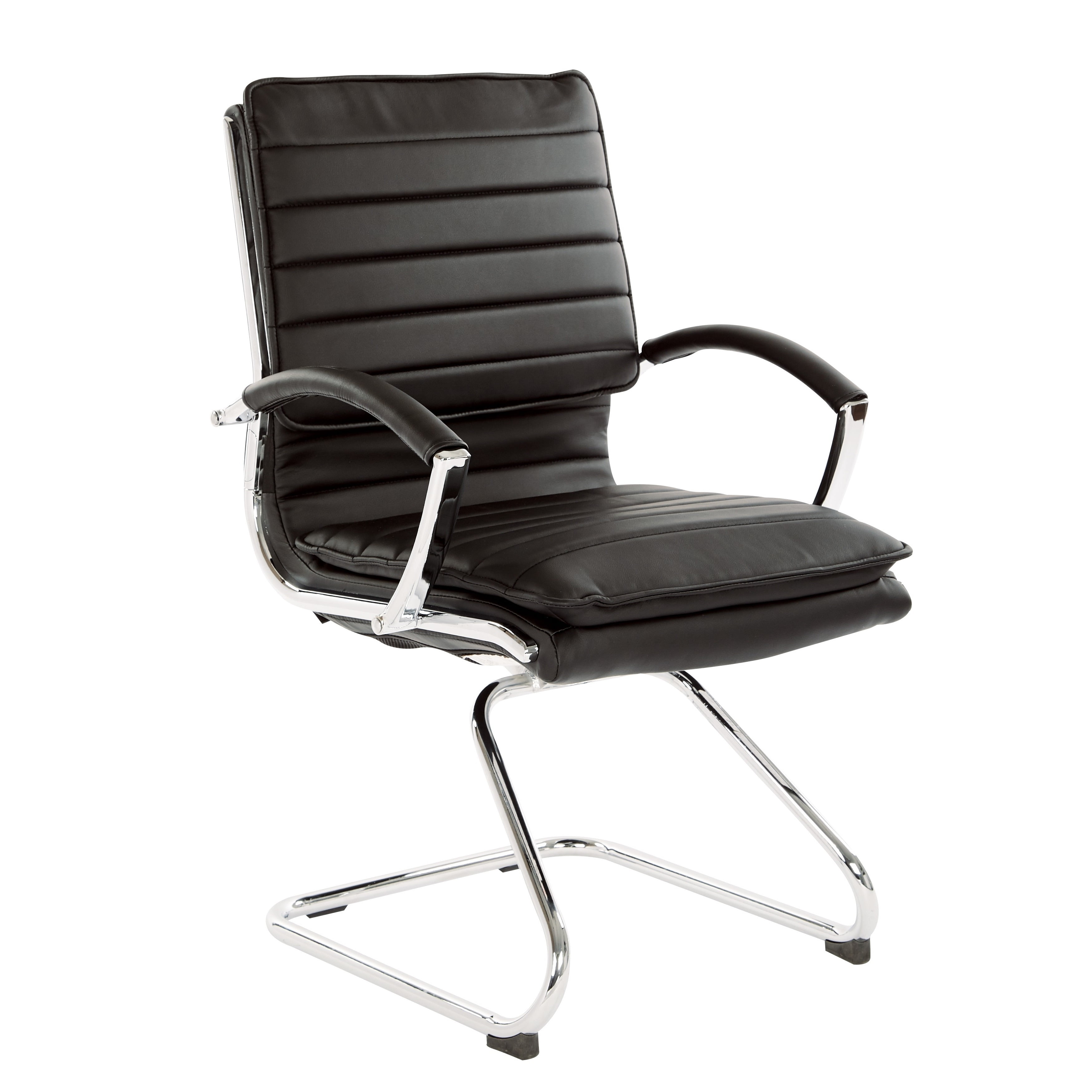 Guest Faux Leather Chair In Black With Chrome Base
