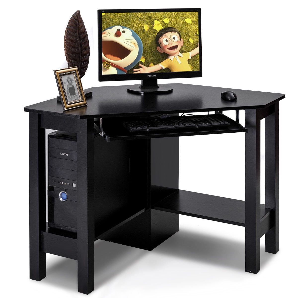 Costway Wooden Corner Desk With Drawer Computer PC Table ...