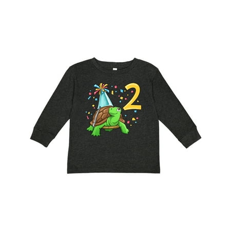 

Inktastic 2nd Birthday Cute Turtle in Party Hat with Confetti Gift Toddler Boy or Toddler Girl Long Sleeve T-Shirt