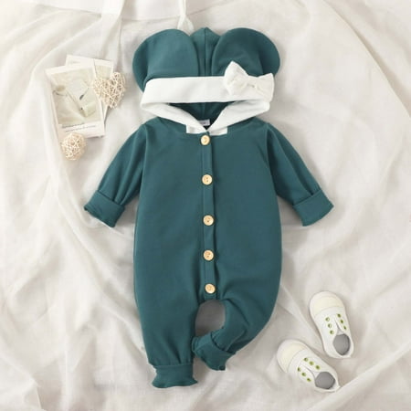 

QISIWOLE Infants And Toddlers Elephant Ears One-piece Romper Single-Breasted Long Romper Cute Autumn And Winter Outside Wearing Fart Suit Deals