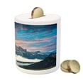 thumbnail image 3 of Mountain Piggy Bank, Alpine Scenery Foggy Italian Natural Park Vivid Sky Above Clouds Photography, Ceramic Coin Bank Money Box for Cash Saving, 3.6" X 3.2", Black White Blue, by Ambesonne, 3 of 4