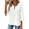 thumbnail image 4 of Boho Tops for Women Blouses Dressy Casual V Neck 3/4 Sleeve Shirts Spring Outfits Trendy Vacation Clothes White 2XL, 4 of 5