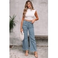 thumbnail image 5 of Women's Sky Blue Leopard Frayed Edge Wide Leg Jeans – Casual High Waist Denim for Daily Wear, 16, 5 of 6