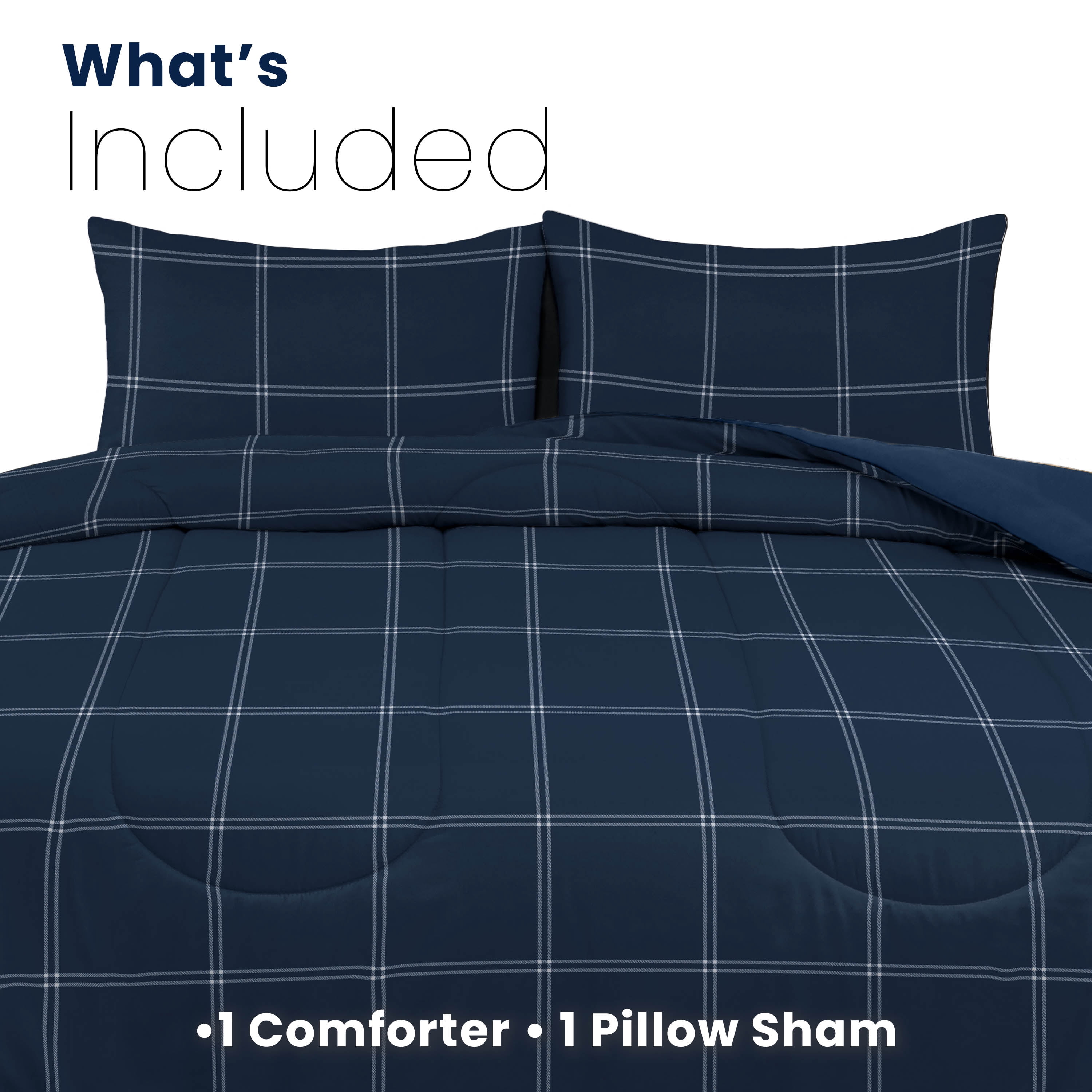 Martex 2-Piece Twin Reversible Comforter Set | Super Soft Lightweight | Navy Check