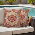 thumbnail image 3 of 2 Pack Outdoor Waterproof Throw Pillow Covers,Abstract Bohemian Floral Decorative Square Pillow Case Patio Pillowcases for Chair Couch Sofa 16x16in, 3 of 9