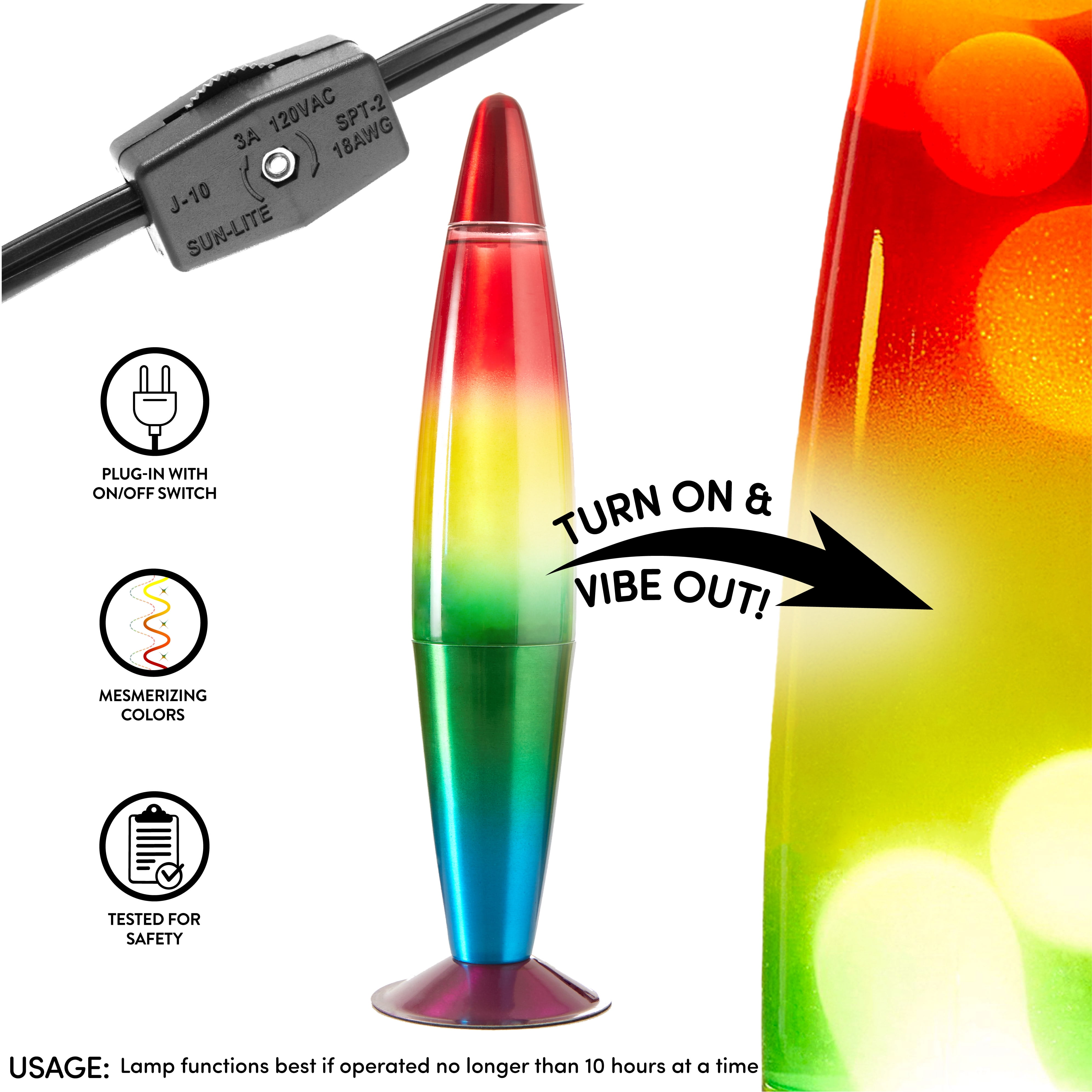 Urban Shop, 16" Rainbow Motion Volcano Lamp, White Wax, Rainbow Painted Metal Base