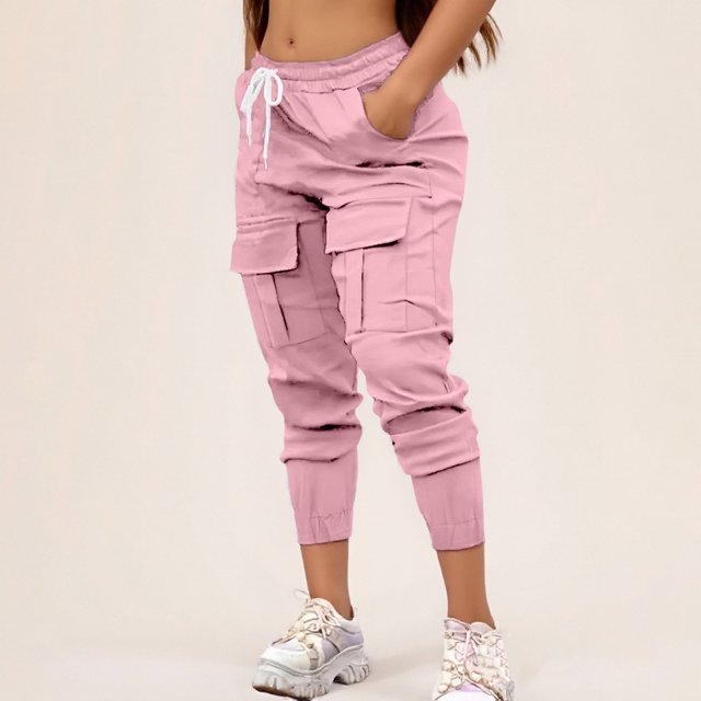 WILLBEST Pantalones Casuales de Mujer, de Moda, con Cintura Elástica, Holgados, Cargo, con Bolsillo para Mayor Comodidad Diaria. Chica