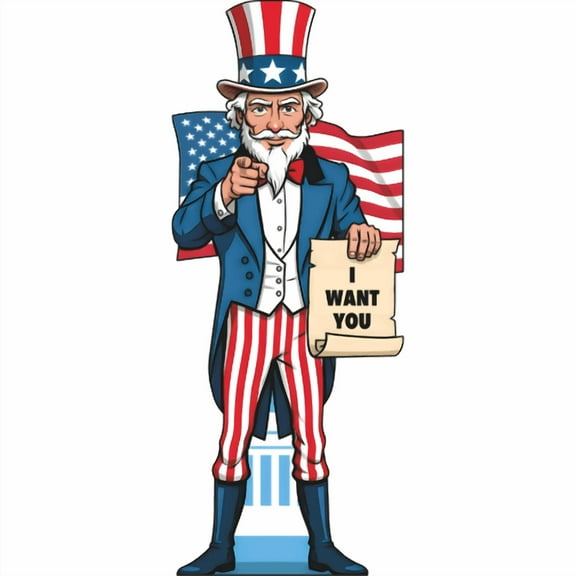 SP13560 Cartoon Uncle Sam I Want You American Flag Suit Cardboard Cutout Standee Standup