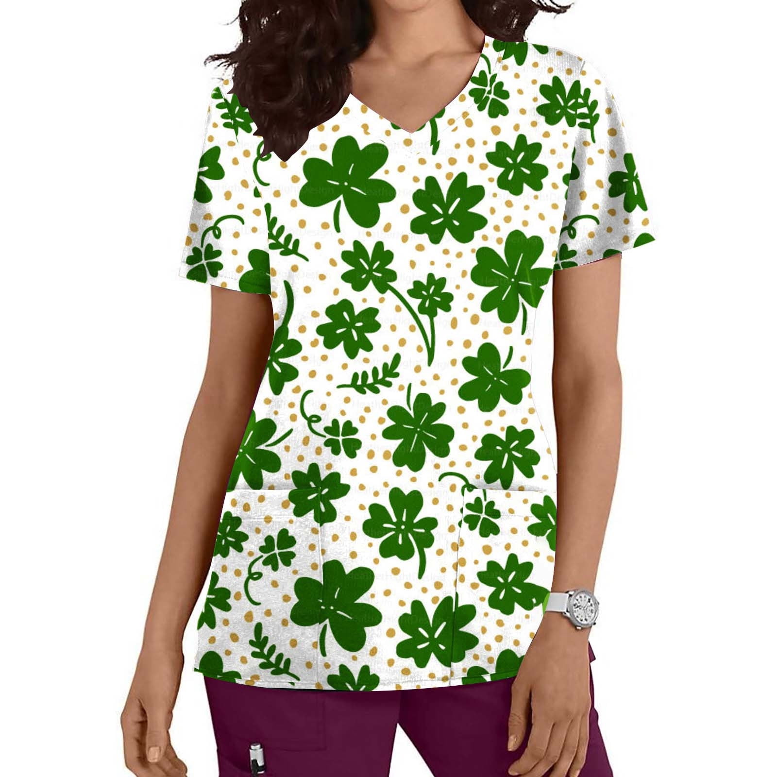 REORIAFEE Lightweight Pullover for Women Short Sleeve V-Neck Tops Uniform  St. Patrick's Day Print Pockets Nursing Blouse Cute T-shirt Mint Green S -  Walmart.com
