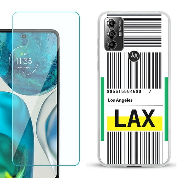 OneToughShield ® for Motorola Moto G Play 2023 Shockproof Fashion Phone Case, with Tempered Glass Screen Protector - Airport Tag / Los Angeles
