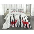 thumbnail image 3 of Ambesonne Antlers Quilted Bedspread Set 3 Pcs, Deer Tree Forest Bird, King Size, White Black Red, 3 of 5