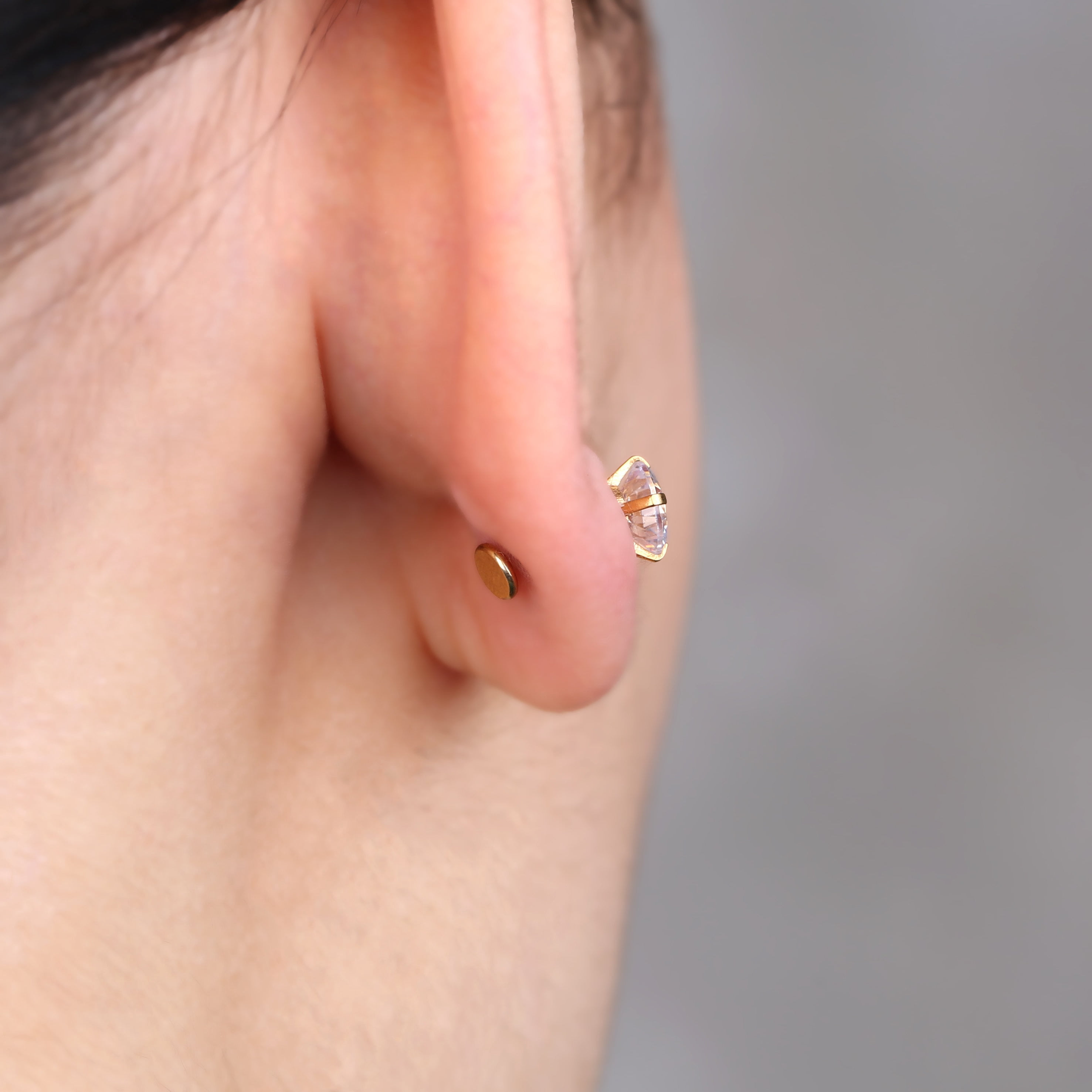 ChicBianca Flat Back Stud CZ Earrings, Implant Grade Titanium, Gold & Silver, 4 Pairs